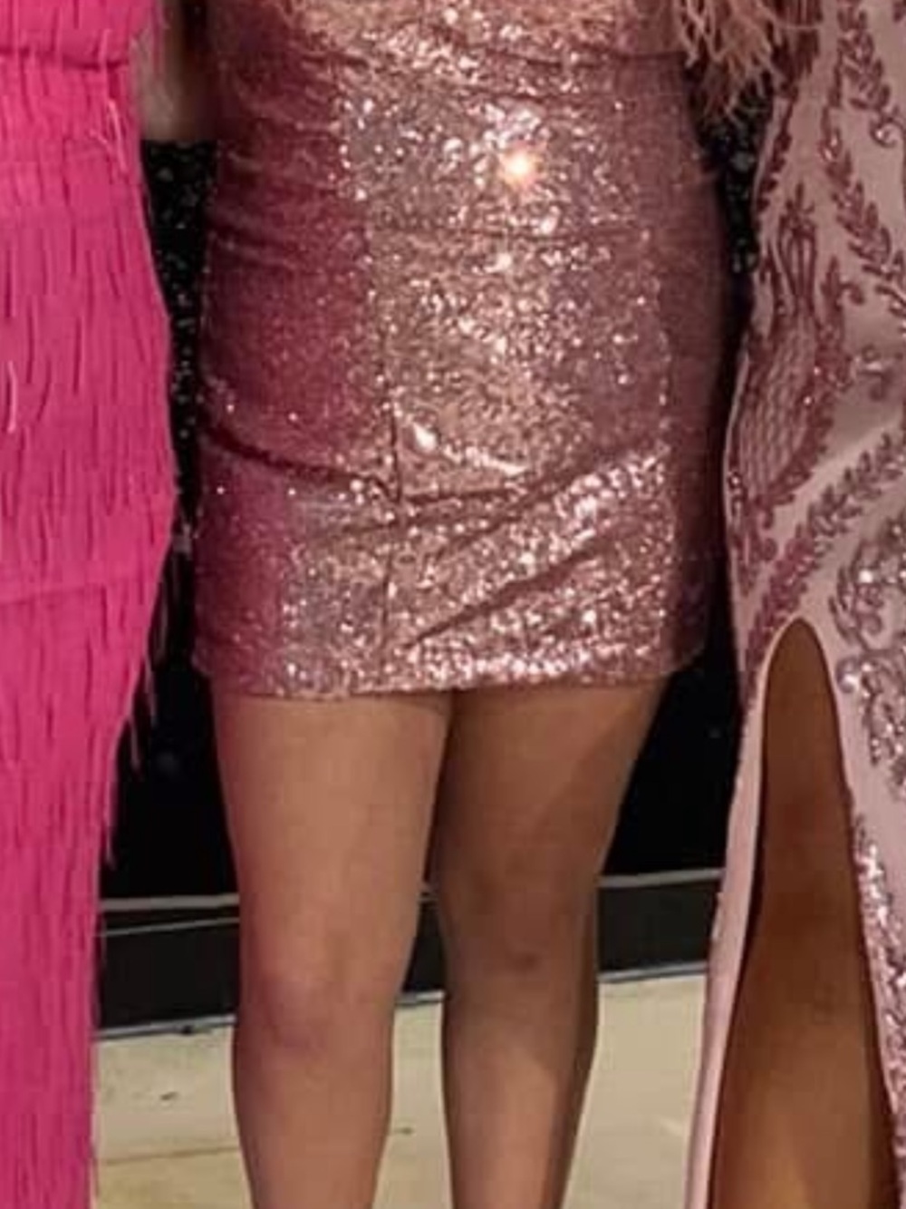 Sherri Hill Rose Gold Sequin Strapless Mini Dress
